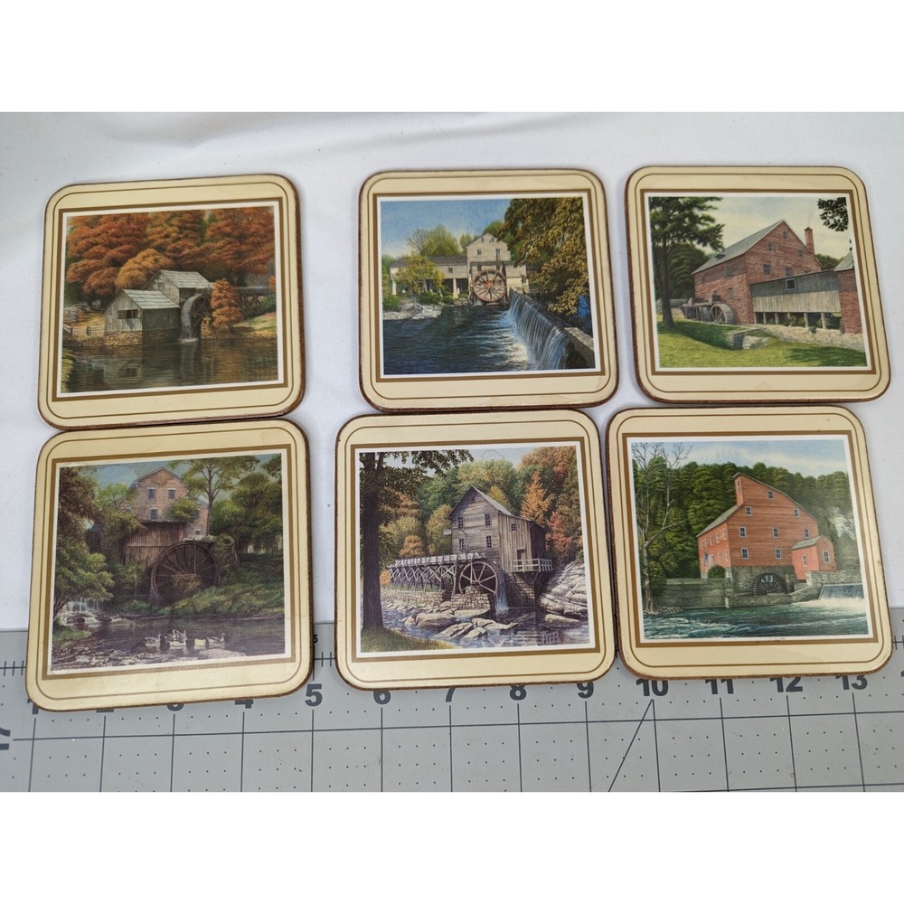 Water Mill Coasters Cork Back 4 Inch Set of 6